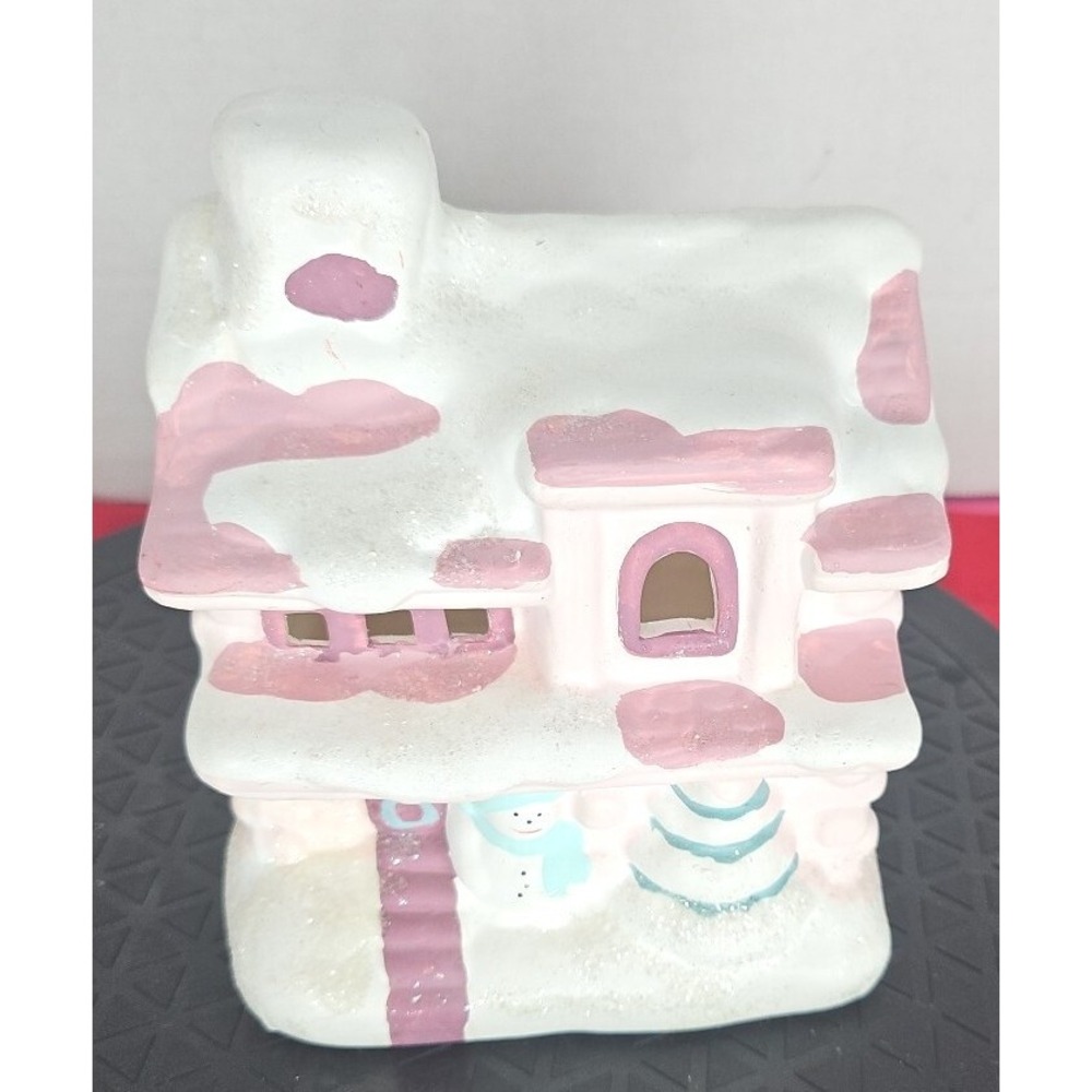 Charming Vintage Pink Cottage Planter Holland ‎ Floral 1990 Christmas Glitter